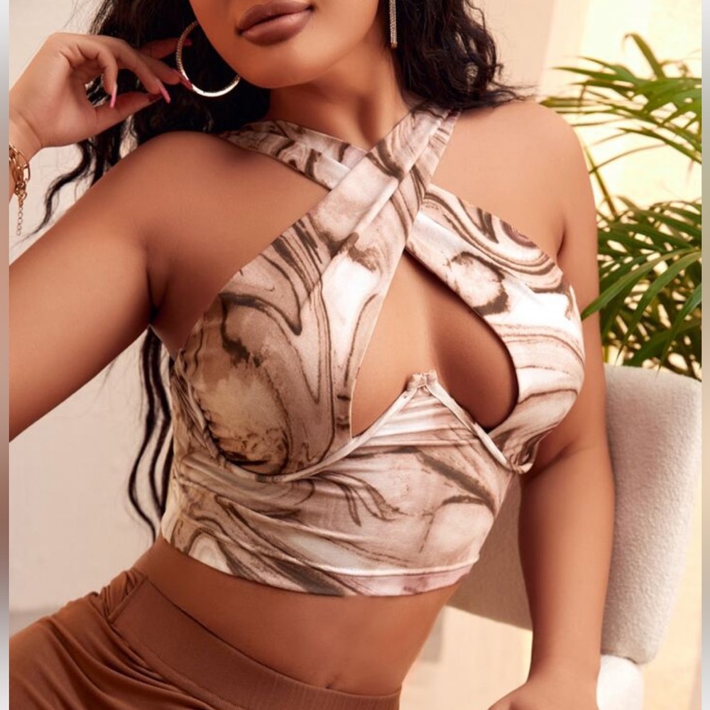 Pinkish brown marble print crop top